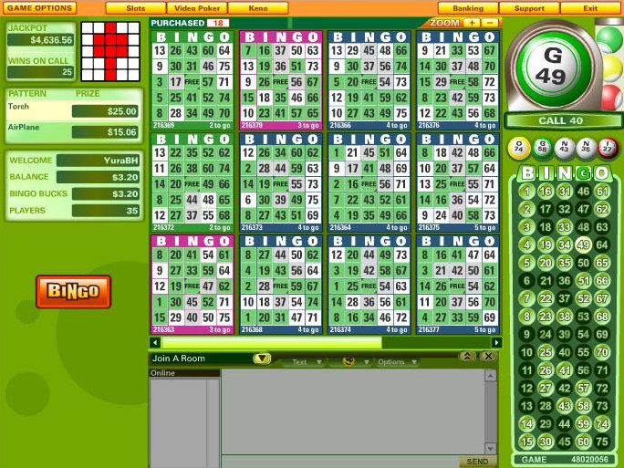 Пример онлайн игры в бинго 75 шаров
