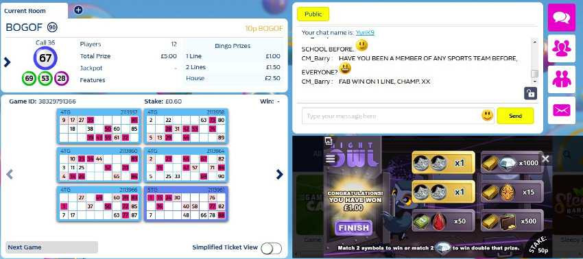 Пример онлайн игры в бинго от PlayTech